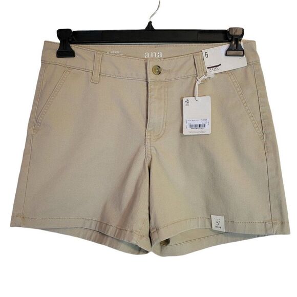 a.n.a Khaki Mid-Rise Twill Shorts (Size 6) - Picture 1 of 5